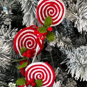 Red Candy Lollipop with Pom Pom Holly Spray Stem Pick Christmas Craft Supplies